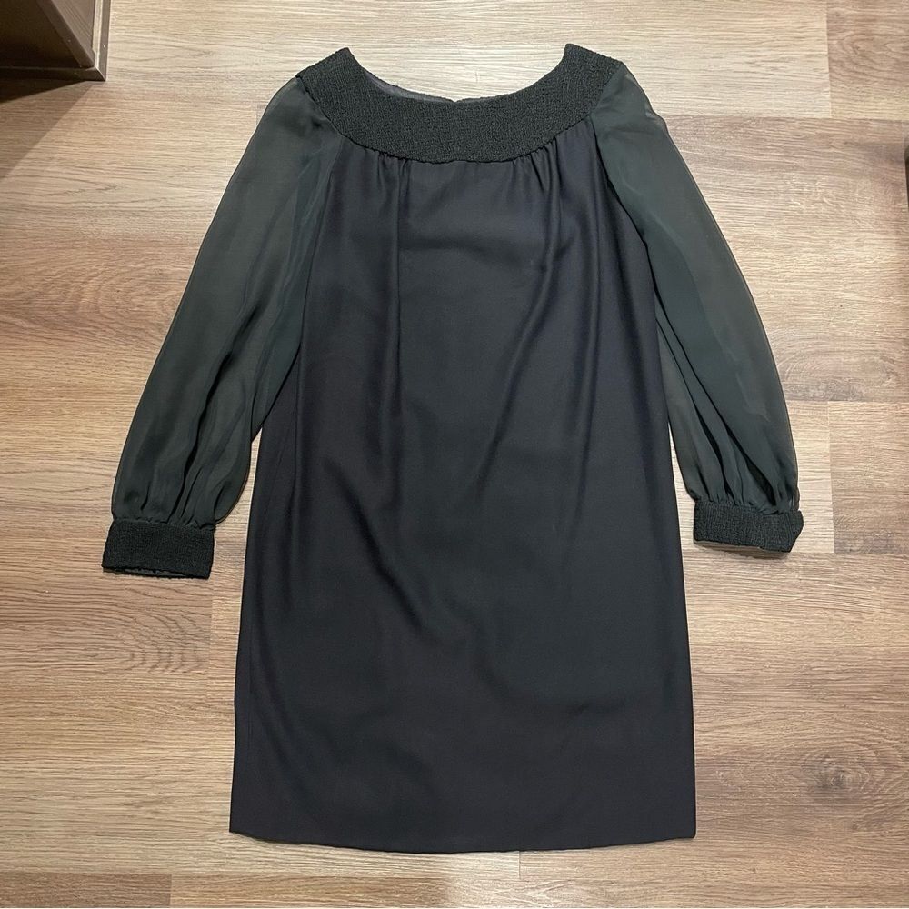 VINTAGE- Mod 60s Sheath Dress with Sheer Puff Sleeves Size Medium